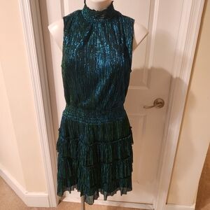 1.State green shiny dress with ruffles size Large